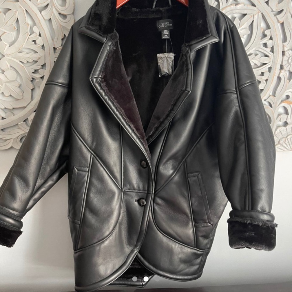 Urban outfitters black leather aviator jacket